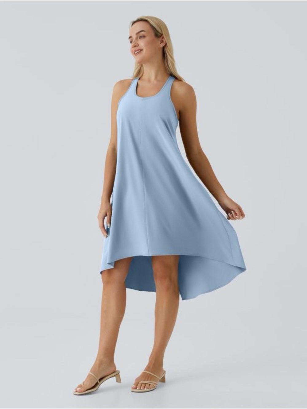 Halara Breezeful Backless Racerback Side Pocket High Low Flowy Midi Dress Small